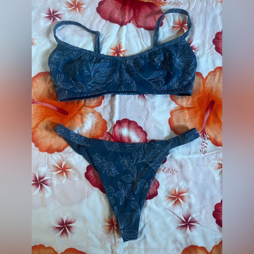 Jolyn Clothing Blue Bikini Set with Floral Pattern